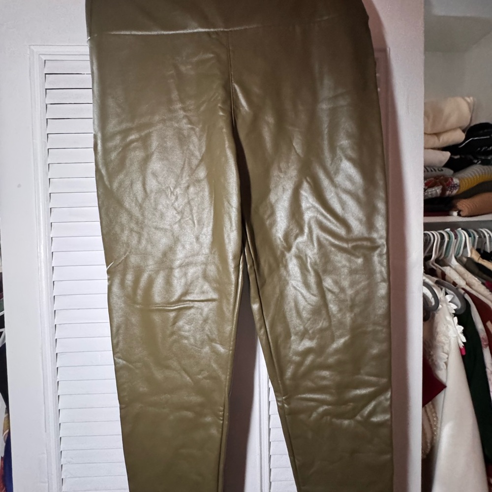 Olive Green Faux Leather Pants